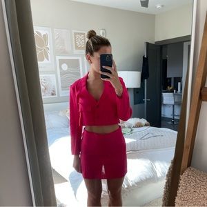 Reformation Pink Elton Blazer and Miniskirt set, Size 6.
